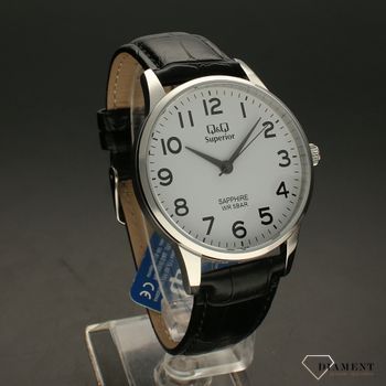 Elegancki zegarek męski na czarnym pasku skórzanym  z białą tarczą QQ S280-314 ⌚ Zegarki męski na pasku✓ Wymarzony prezent  (1).jpg