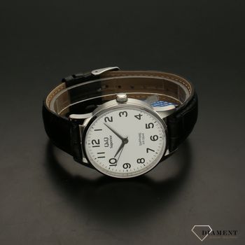 Elegancki zegarek męski na czarnym pasku skórzanym  z białą tarczą QQ S280-314 ⌚ Zegarki męski na pasku✓ Wymarzony prezent  (3).jpg