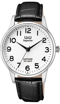Elegancki zegarek męski na czarnym pasku skórzanym  z białą tarczą QQ S280-314 ⌚.jpg
