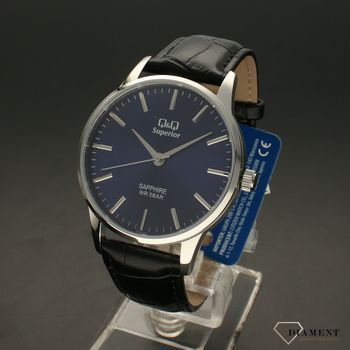 Elegancki zegarek męski na czarnym pasku skórzanym  z niebieską tarczą QQ S280-322 ⌚ Zegarki męski na pasku✓ Wymarzony prezent (2).jpg