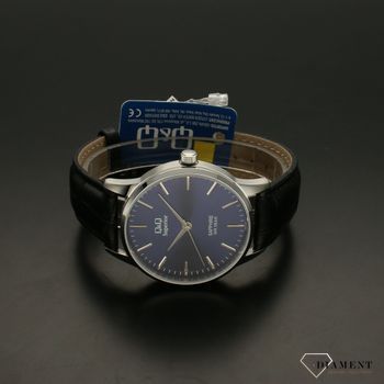 Elegancki zegarek męski na czarnym pasku skórzanym  z niebieską tarczą QQ S280-322 ⌚ Zegarki męski na pasku✓ Wymarzony prezent (3).jpg