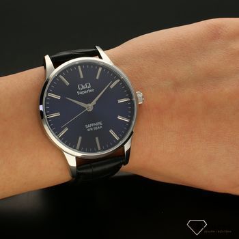 Elegancki zegarek męski na czarnym pasku skórzanym  z niebieską tarczą QQ S280-322 ⌚ Zegarki męski na pasku✓ Wymarzony prezent (5).jpg