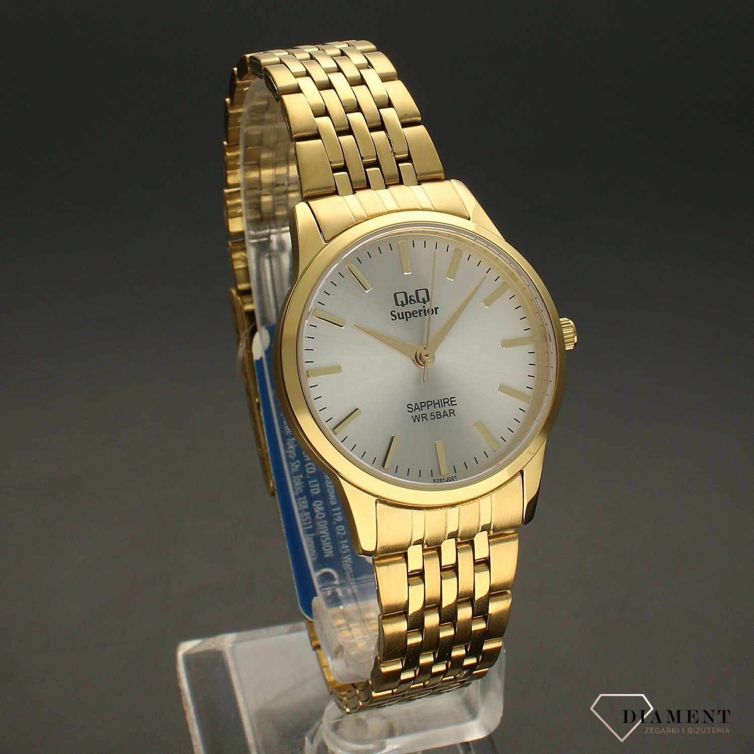 Zegarek damski na złotej bransolecie z czytelną tarczą S281-001⌚.webp