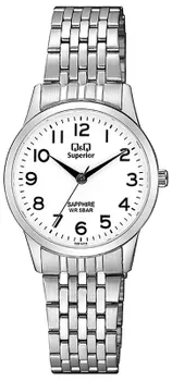 Zegarek damski na bransolecie stalowej z czytelną tarczą i cyframi QQ S281-214 ⌚.webp