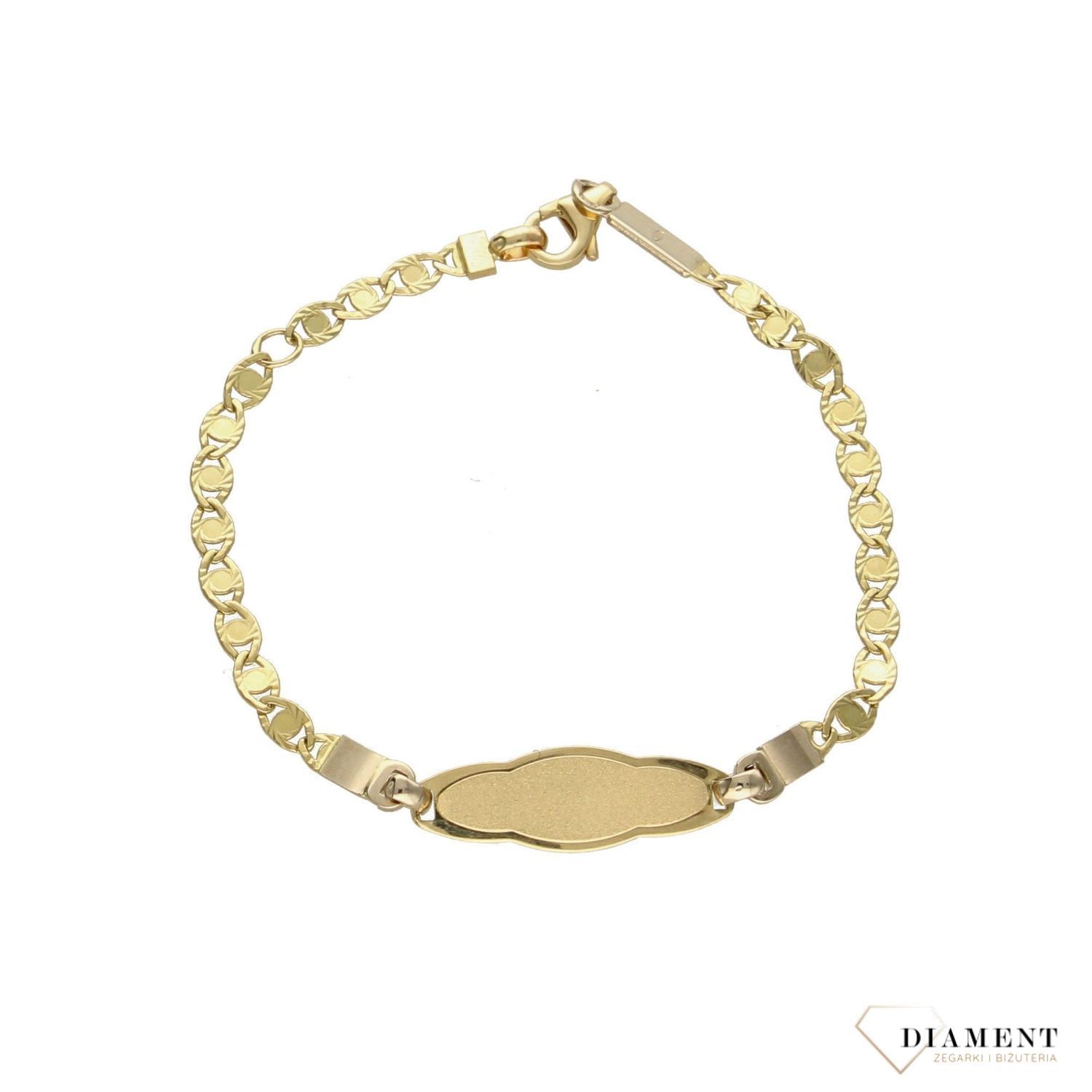 Przepiękna złota bransoletka z oryginalna zawieszką w formie blaszki z miejscem na indywidualny grawer. Złota bransoletka próba 585. Piękny prezent i wspaniała pamiątka.  (1).jpg