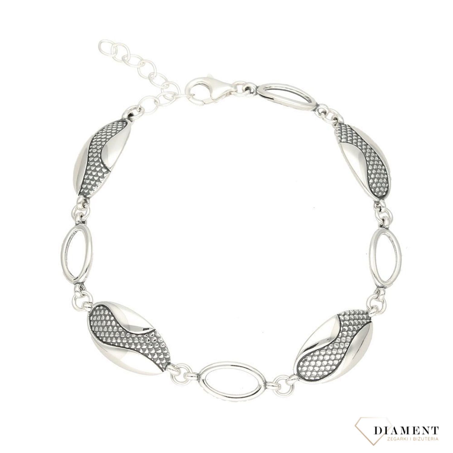 Srebrna bransoletka z oksydowanego srebra z próby 925. Srebrna bransoletka z ozdobnych kół. Idealny pomysł na prezent dla kobiet. Zapraszamy!.jpg