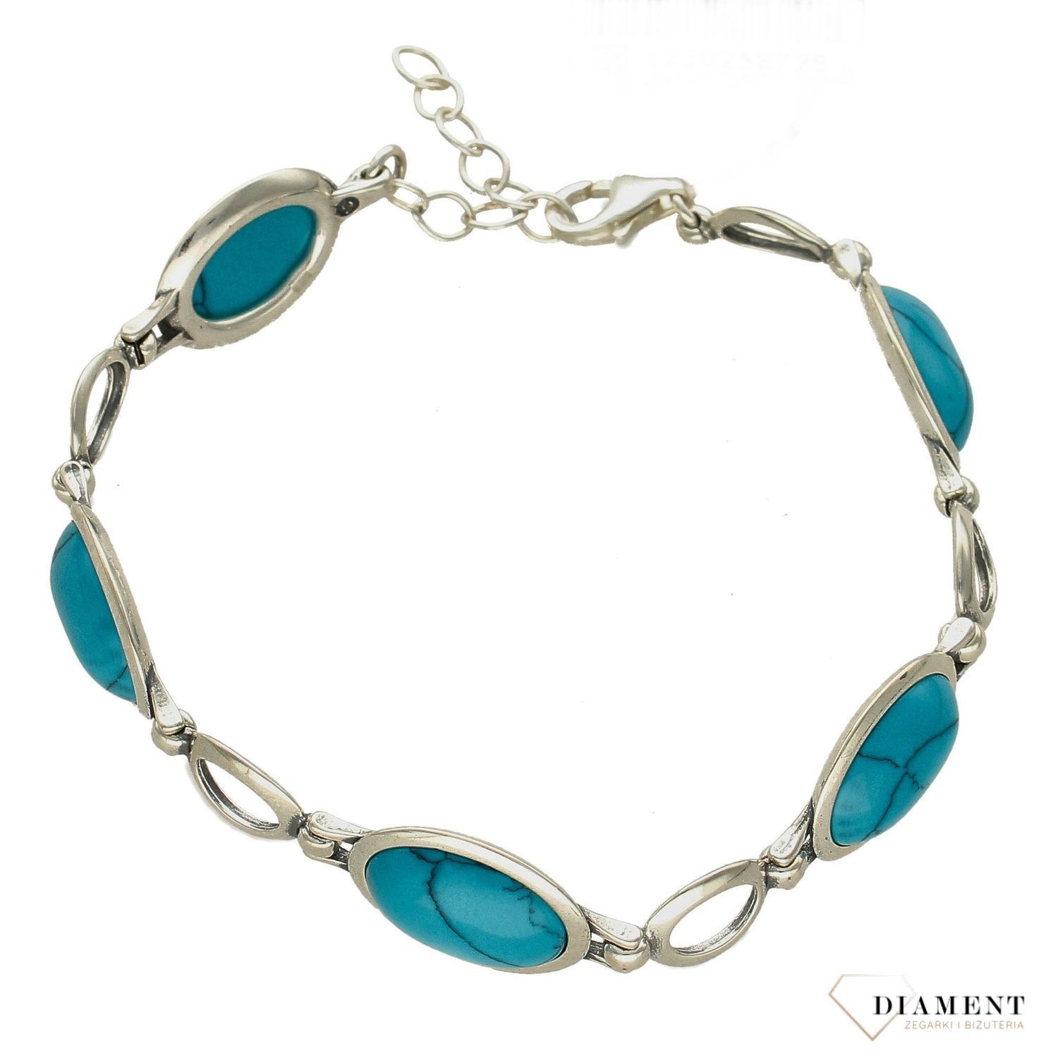 Srebrna Bransoletka z kamieniem Turkusu S2B000000-667. Bransoletka to idealny pomysł na prezent dla każdej kobiety. Zastosowana masa jubilerska w kolorze niebieskim idealnie komponuje się z otaczającym ją.jpg