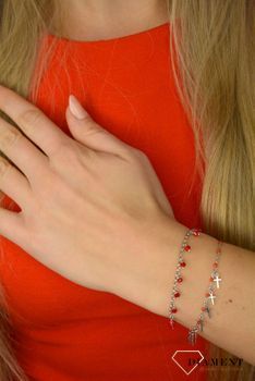 Srebrna bransoletka S2B000000-697 czerwone koraliki i krzyżyki to idealny pomysł na prezent dla każdej kobiety. Szybka wysyłka (1).JPG