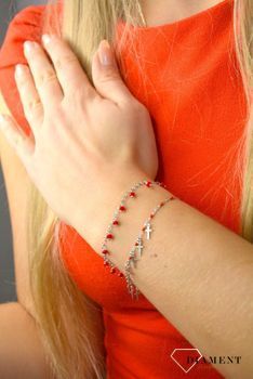 Srebrna bransoletka S2B000000-697 czerwone koraliki i krzyżyki to idealny pomysł na prezent dla każdej kobiety. Szybka wysyłka (3).JPG