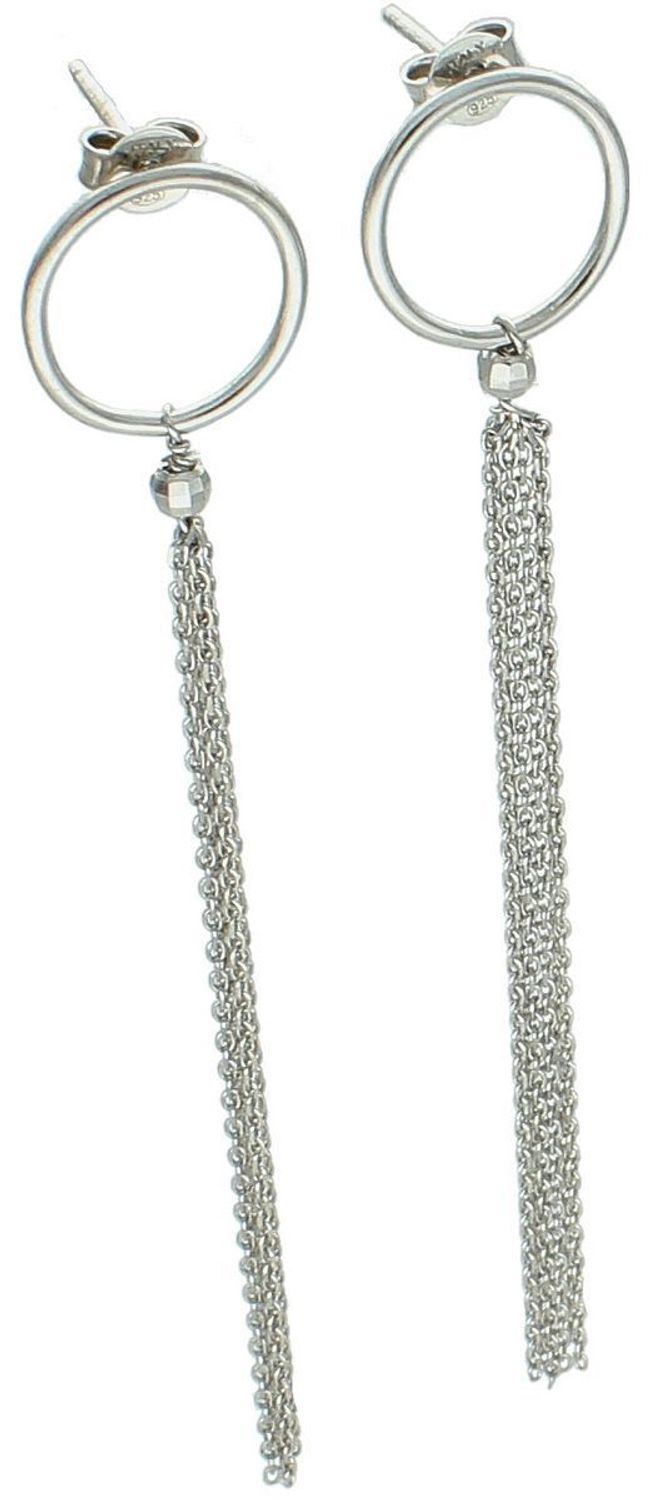 Kolczyki damskie wiszące srebrne próby 925, model S2K000000-269, z okrągłymi pustymi kółeczkami i długimi łańcuszkami. 1.jpg
