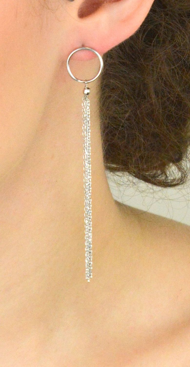 Kolczyki damskie wiszące srebrne próby 925, model S2K000000-269, z okrągłymi pustymi kółeczkami i długimi łańcuszkami. 1.jpg