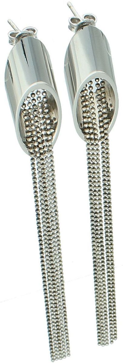 Długie wiszące kolczyki damskie wykonane ze srebra próby 925. Delikatne łańcuszki o długości 10,5 cm, zapięcie na sztyft. Stylowa i lekka biżuteria.1.jpg