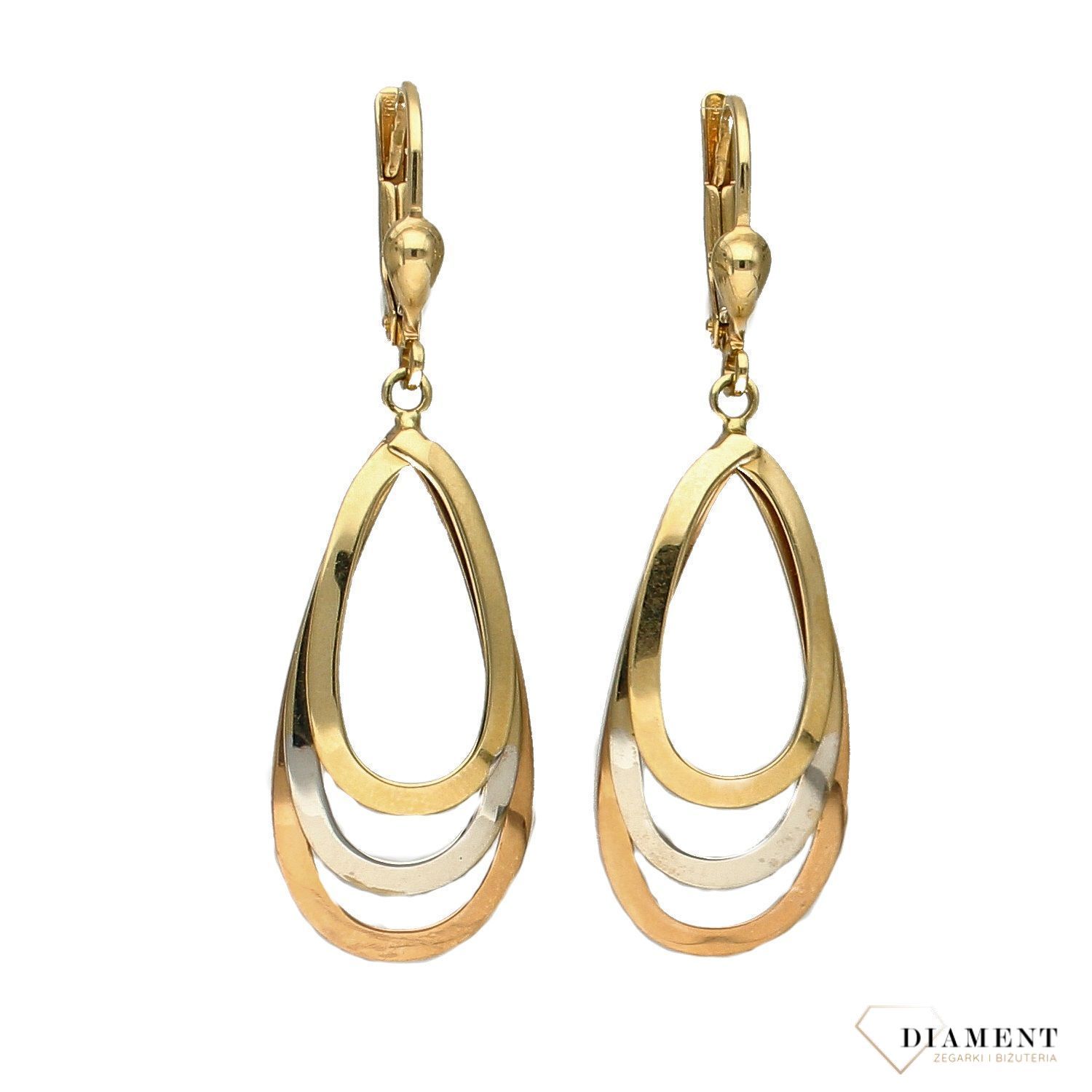 Złote kolczyki 585 wiszące łezki w trzech kolorach złota S2K000000-386.jpg