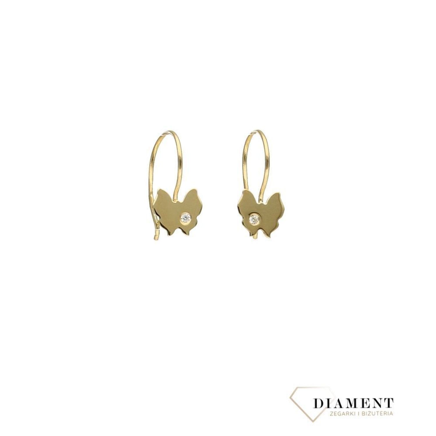 Złote kolczyki wiszące motylki z cyrkonią.jpg