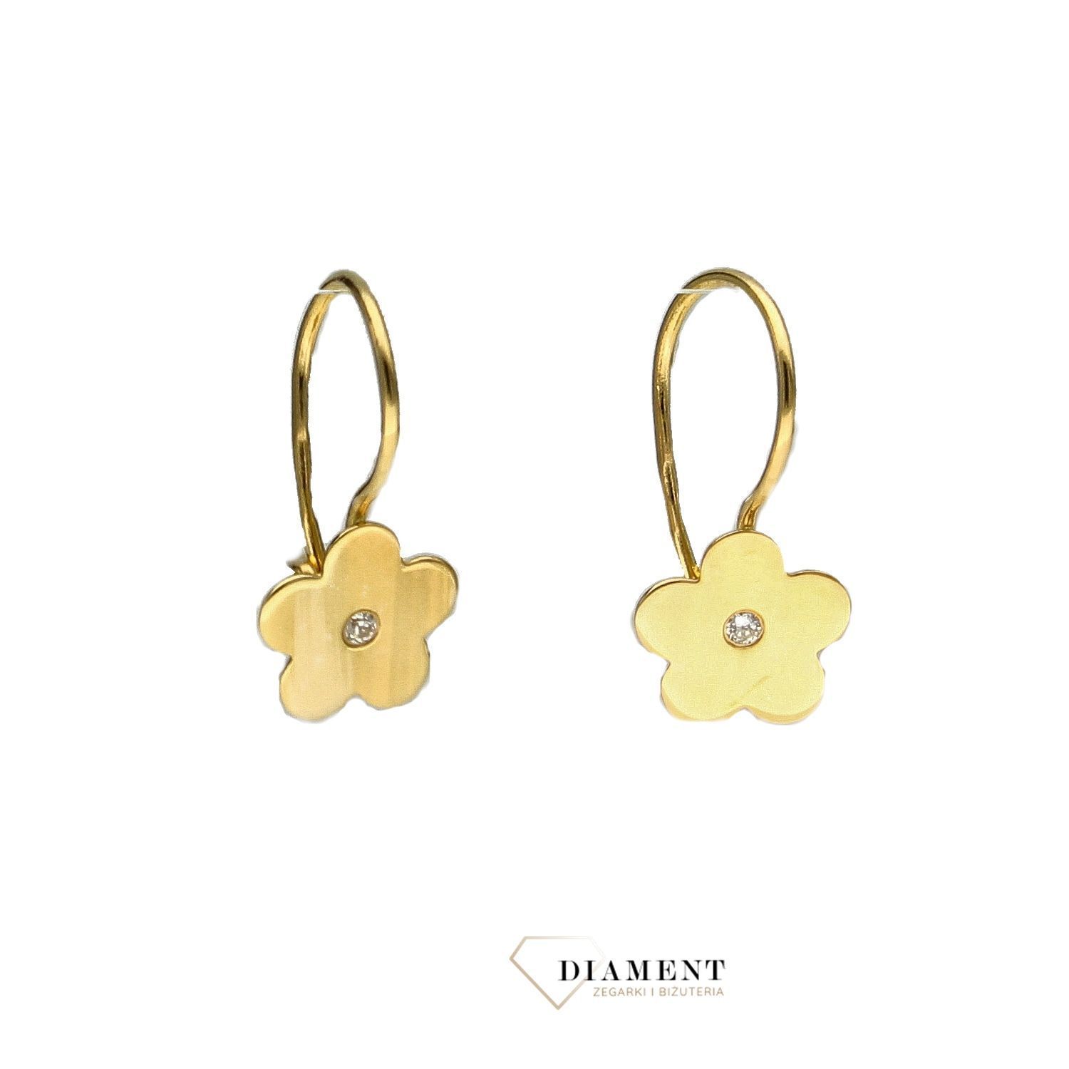 Złote kolczyki dla dziewczynki gładkie kwiatki z cyrkonią S2K000000-426.jpg