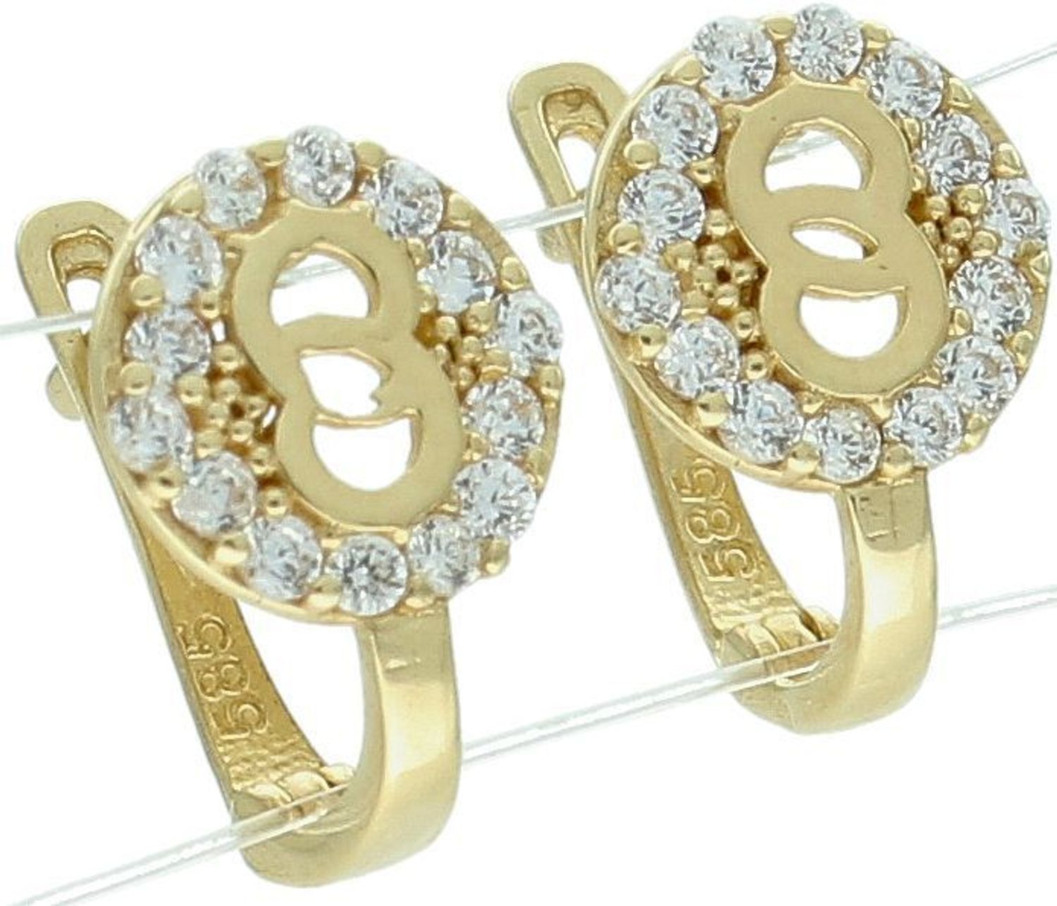 Kolczyki złote damskie z rombem z cyrkonii próba 585. Eleganckie, złote kolczyki z cyrkoniami i zapięciem angielskim to ponadczasowy wybór, który doda blasku każdej stylizacji. Wykonane z wysokiej jakości złota próby 585,1.jpg