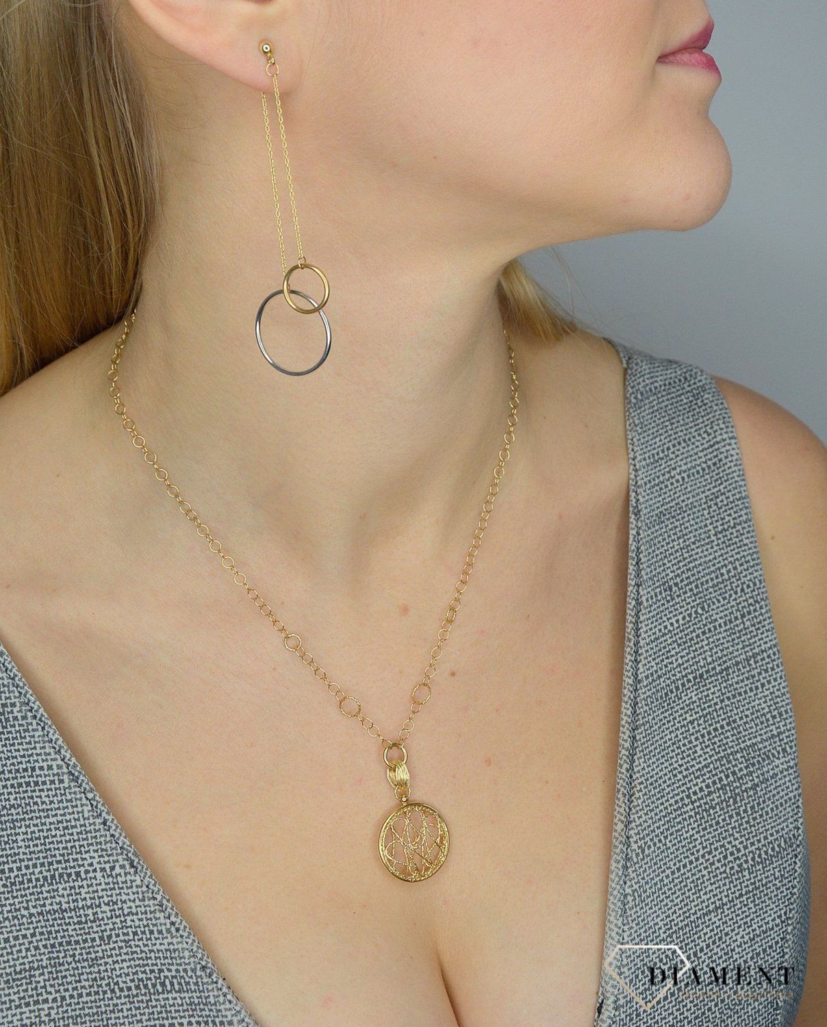 Kolczyki złote próby 585 kółeczka na łańcuszku S2K000000-441.jpg