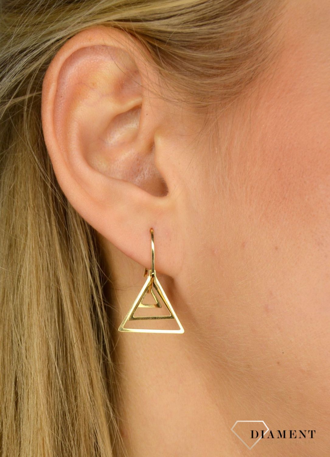 Złote kolczyki 585 wiszące trójkąty S2K000000-444 💎 Złote kolczyki wykonane z najwyższej jakości złota próby 585 💎 (3).JPG