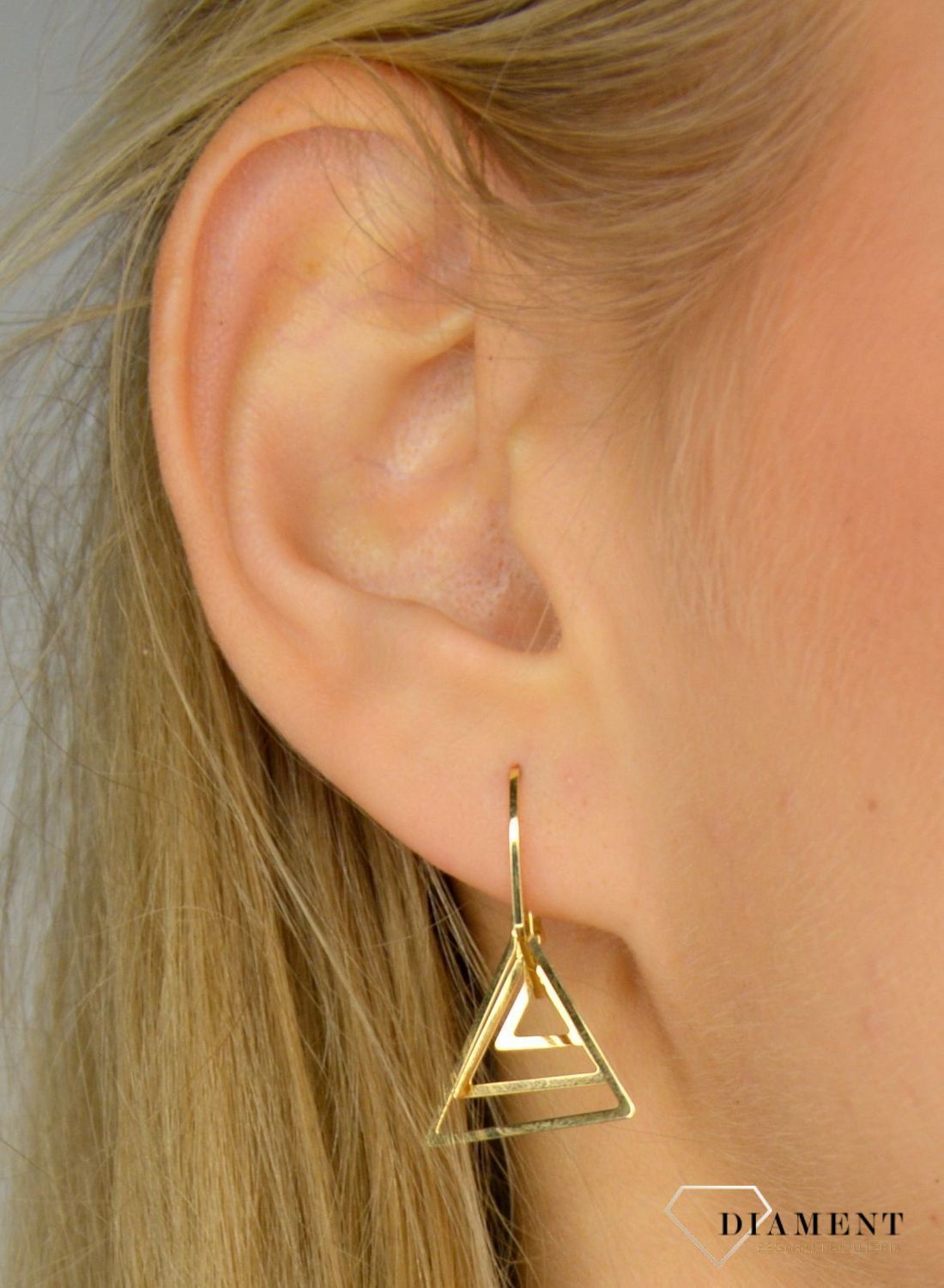 Złote kolczyki 585 wiszące trójkąty S2K000000-444 💎 Złote kolczyki wykonane z najwyższej jakości złota próby 585 💎 (3).JPG