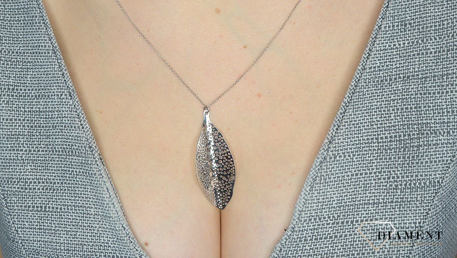 Srebrny naszyjnik damski z zawieszką - liść S2N000000-053✓Naszyjniki Damskie w Sklepie z Biżuterią zegarki-diament.pl.jpg