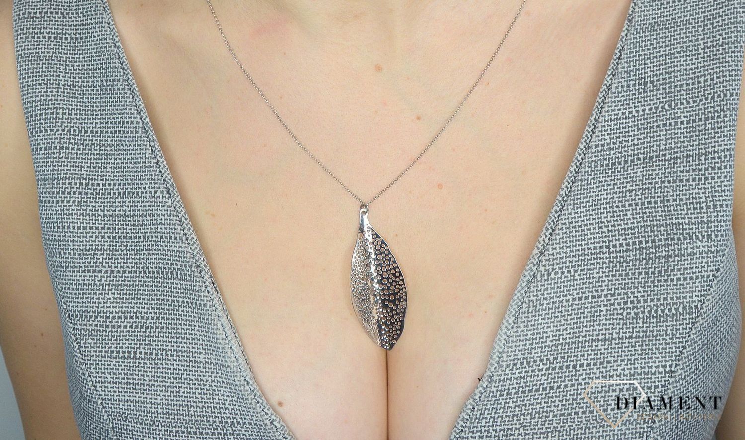 Srebrny naszyjnik damski z zawieszką - liść S2N000000-053✓Naszyjniki Damskie w Sklepie z Biżuterią zegarki-diament.pl.jpg