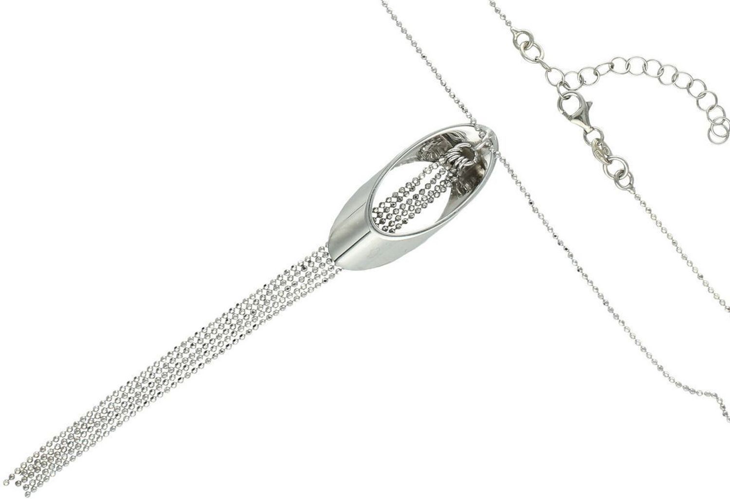 Naszyjnik srebrny S2N000000-292 z owalną zawieszką i wiszącymi łańcuszkami. Srebro próby 925, długość 39+4 cm, waga 9,65 g. Delikatny, elegancki dodatek idealny na każdą okazję.1.jpg