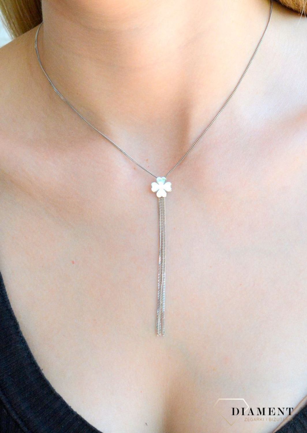 Srebrny naszyjnik celebrytka damskie 925 koniczynka S2N000000-294. Srebrny naszyjnik damski. Naszyjnik srebrny celebrytka. Srebrna celebrytka damska z zawieszkami. Srebrny naszyjnik celebrytka damska na prezent (2).jpg