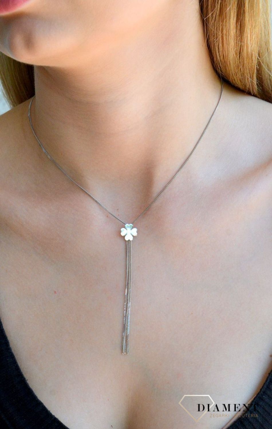 Srebrny naszyjnik celebrytka damskie 925 koniczynka S2N000000-294. Srebrny naszyjnik damski. Naszyjnik srebrny celebrytka. Srebrna celebrytka damska z zawieszkami. Srebrny naszyjnik celebrytka damska na prezent (2).jpg