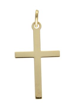 Złota zawieszka na łańcuszek krzyżyk płaski 3 cm S2Z000000-378. Złoty wisiorek krzyżyk to biżuteria sakralna, która sprawdzi się jako prezent na takie okazje jak chrzest, bierzmowanie czy komunia..jpg