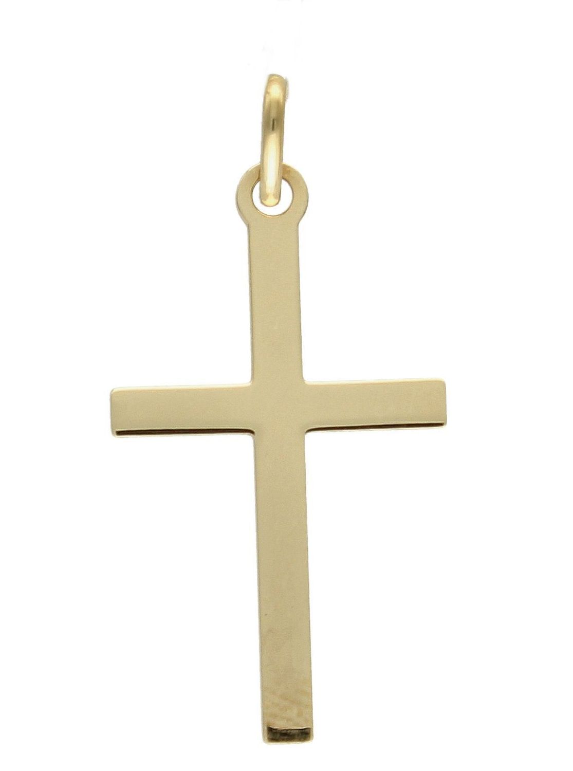 Złota zawieszka na łańcuszek krzyżyk płaski 3 cm S2Z000000-378. Złoty wisiorek krzyżyk to biżuteria sakralna, która sprawdzi się jako prezent na takie okazje jak chrzest, bierzmowanie czy komunia..jpg