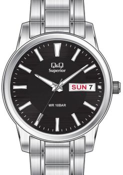 Zegarek męski na bransolecie z czarną tarczą QQ Superior S330-202 stalowy.jpg