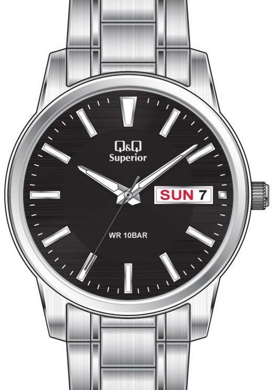 Zegarek męski na bransolecie z czarną tarczą QQ Superior S330-202 stalowy.jpg