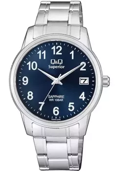 Zegarek męski na bransolecie stalowej z niebieską tarczą i białymi cyframi QQ S330-205 ⌚.webp