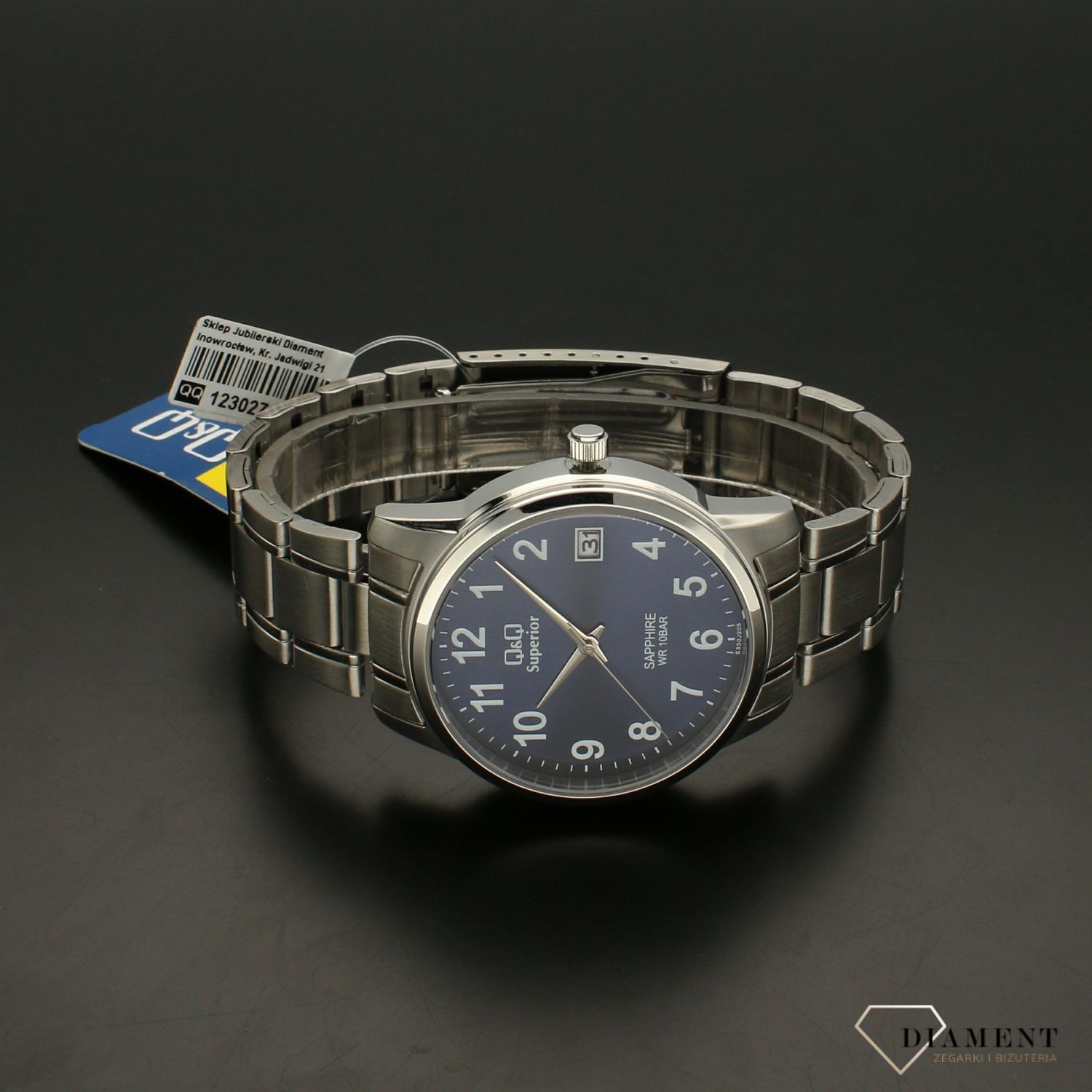 Zegarek męski na bransolecie stalowej z niebieską tarczą i białymi cyframi QQ S330-205 ⌚.webp