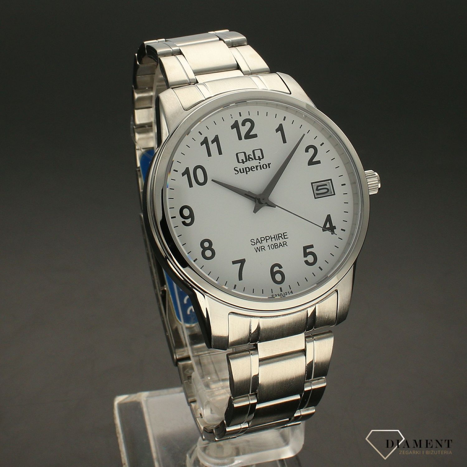 Zegarek męski na bransolecie stalowej z białą tarczą i czarnymi cyframi QQ S330-214 ⌚.webp