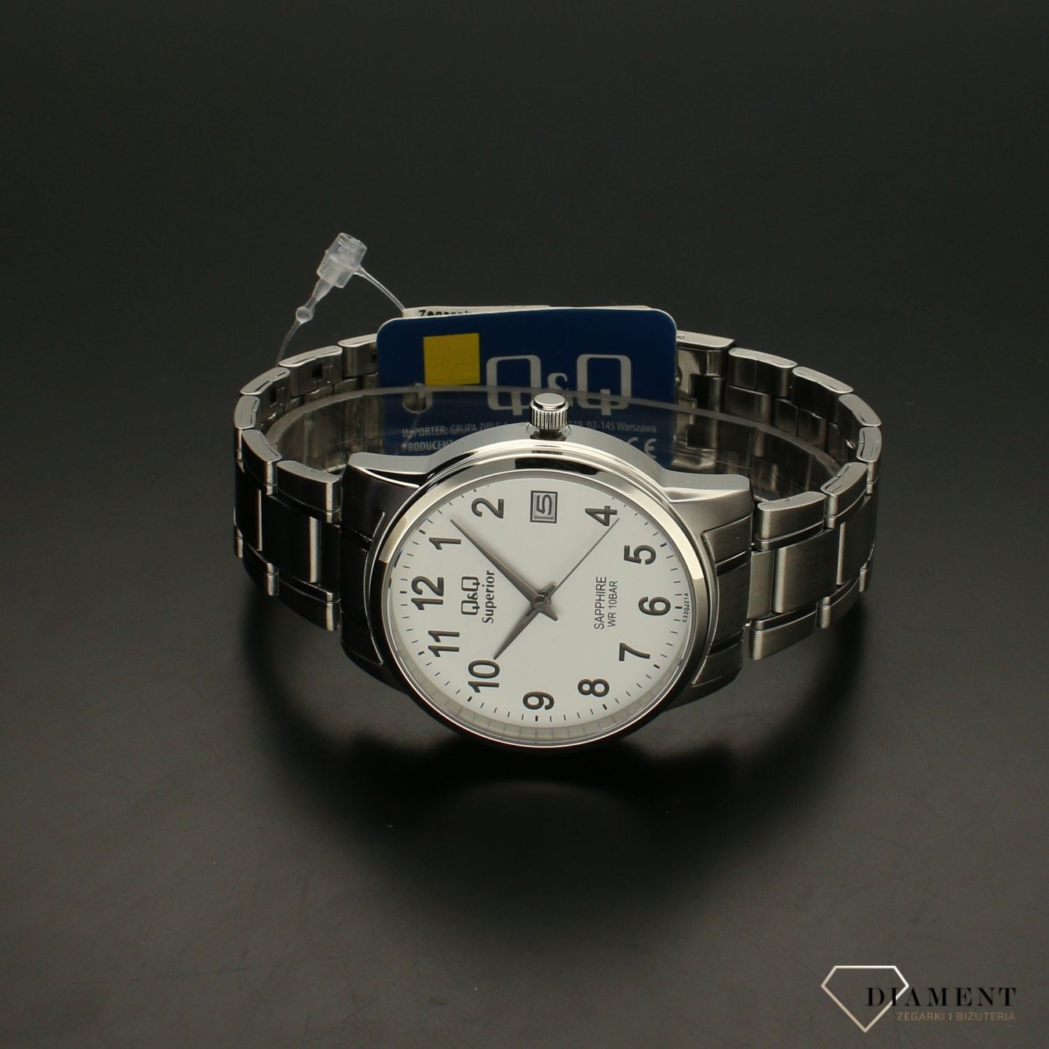 Zegarek męski na bransolecie stalowej z białą tarczą i czarnymi cyframi QQ S330-214 ⌚.webp