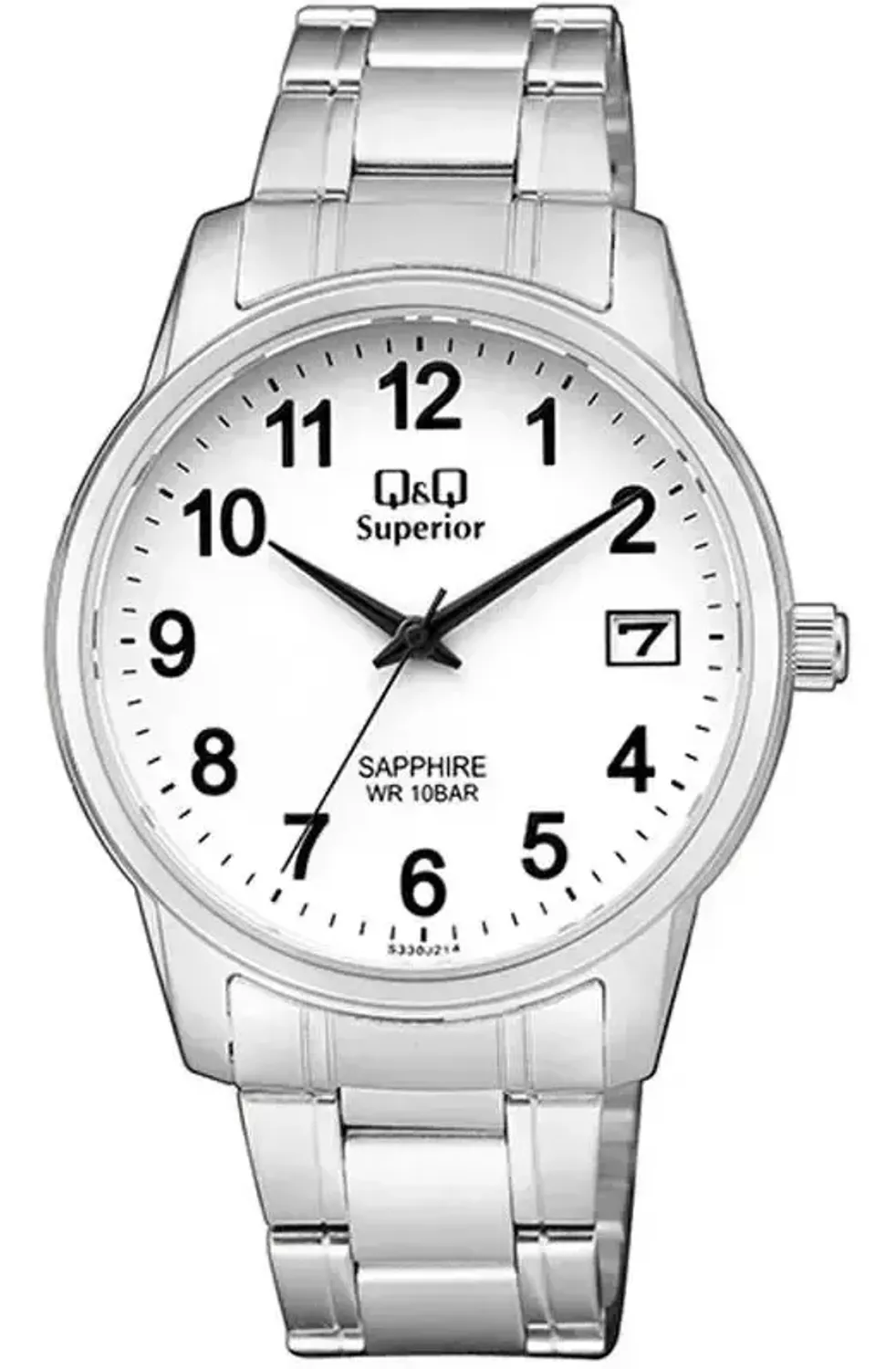 Zegarek męski na bransolecie stalowej z białą tarczą i czarnymi cyframi QQ S330-214 ⌚.webp