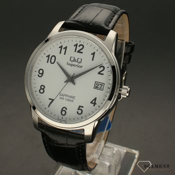 Elegancki zegarek męski na czarnym pasku skórzanym  z białą tarczą QQ S330-304 ⌚ Zegarki męski na pasku✓ Wymarzony prezent  (2).jpg