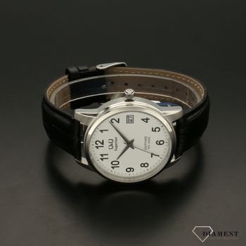Elegancki zegarek męski na czarnym pasku skórzanym  z białą tarczą QQ S330-304 ⌚ Zegarki męski na pasku✓ Wymarzony prezent  (3).jpg