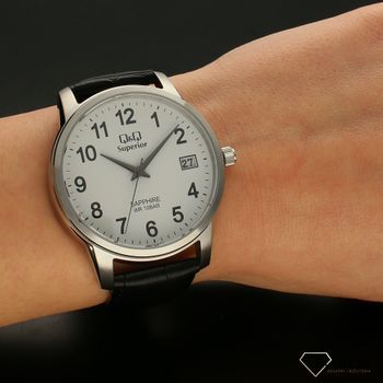 Elegancki zegarek męski na czarnym pasku skórzanym  z białą tarczą QQ S330-304 ⌚ Zegarki męski na pasku✓ Wymarzony prezent  (5).jpg