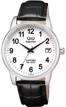 Elegancki zegarek męski na czarnym pasku skórzanym  z białą tarczą QQ S330-304 ⌚.webp