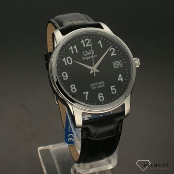 Elegancki zegarek męski na czarnym pasku skórzanym  z czarną tarczą QQ S330-305 ⌚ Zegarki męski na pasku✓ Wymarzony prezent (1).jpg