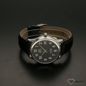 Elegancki zegarek męski na czarnym pasku skórzanym  z czarną tarczą QQ S330-305 ⌚ Zegarki męski na pasku✓ Wymarzony prezent (3).jpg