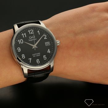 Elegancki zegarek męski na czarnym pasku skórzanym  z czarną tarczą QQ S330-305 ⌚ Zegarki męski na pasku✓ Wymarzony prezent (5).jpg