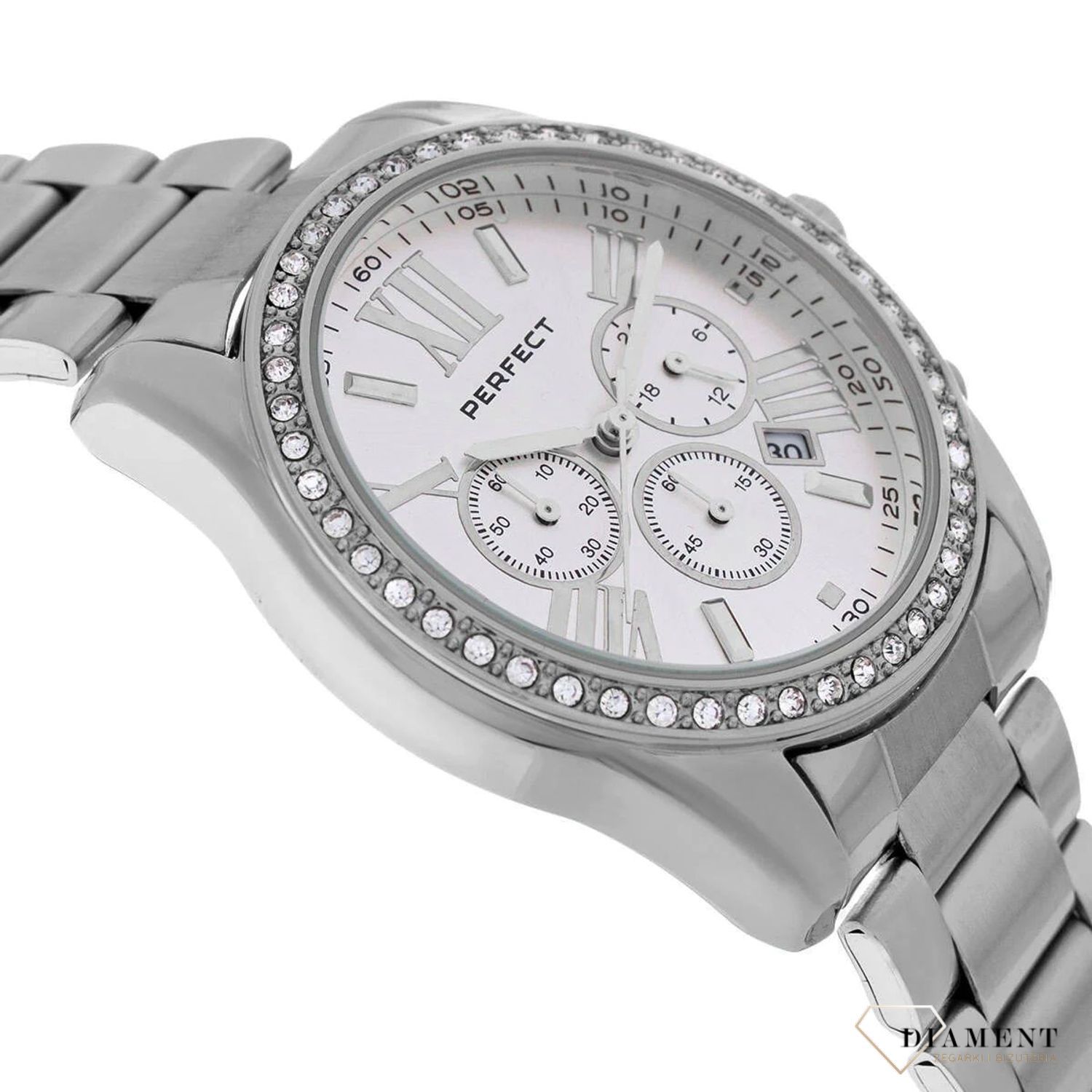 Damski zegarek Perfect srebrny S386-01 typu MK Chronograph. kup Damski Zegarek Kwarcowy w Zegarki-diament.pl perfect wodoszczelność 30m = WR30 ☝ taniej - Najwięcej ofert w jednym miejscu. Grawer gratis. Modny zegarek damski.jpg