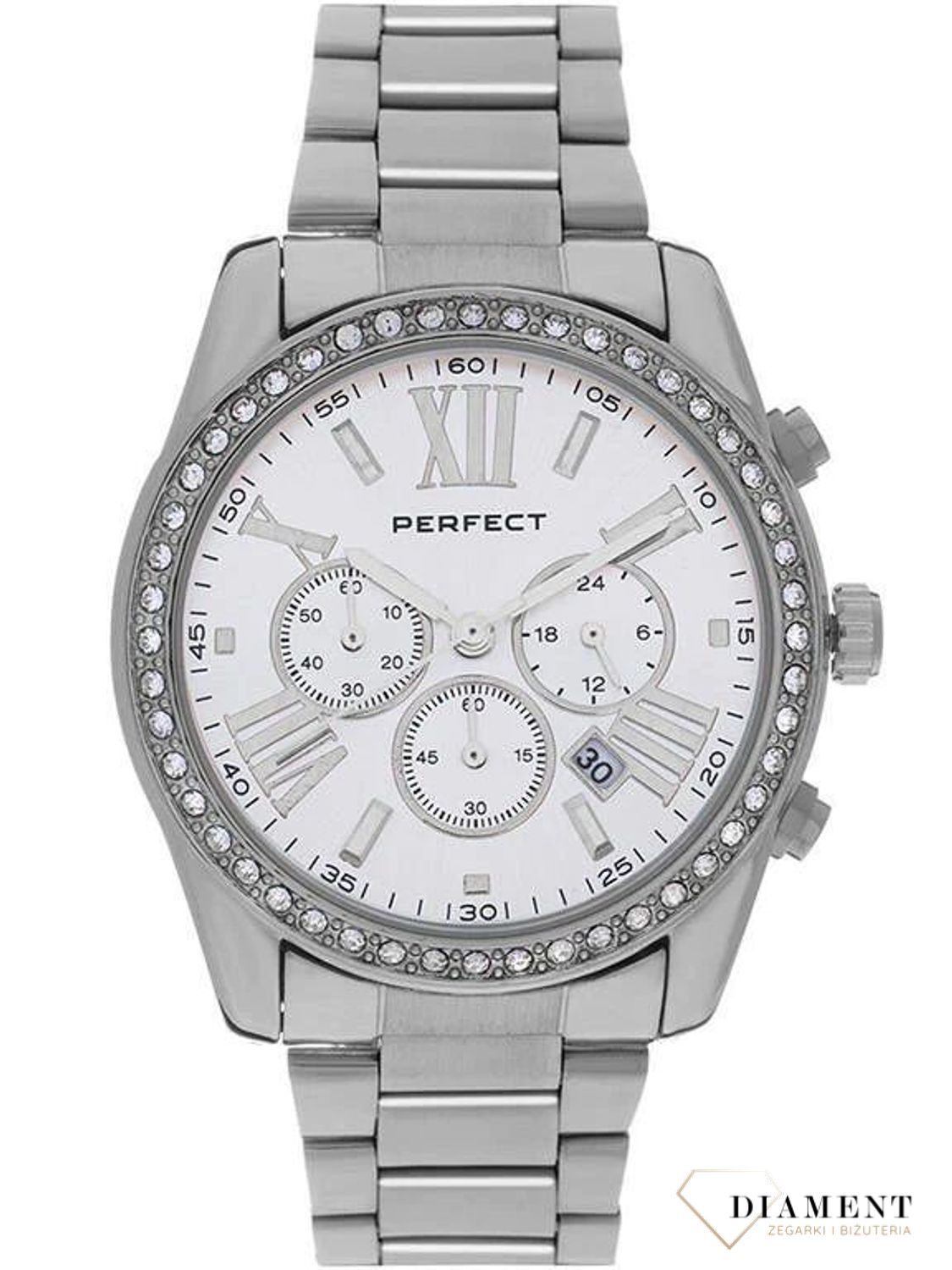 Damski zegarek Perfect srebrny S386-01 typu MK Chronograph. kup Damski Zegarek Kwarcowy w Zegarki-diament.pl perfect wodoszczelność 30m = WR30 ☝ taniej - Najwięcej ofert w jednym miejscu. Grawer gratis. Modny zegarek damski.jpg