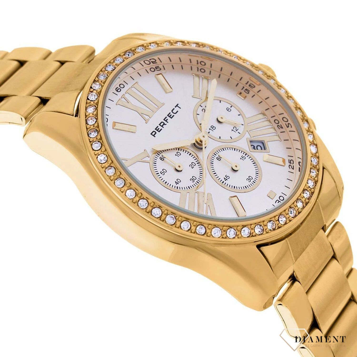 Damski zegarek Perfect  złoty S386-02 typu MK Chronograph. kup Damski Zegarek Kwarcowy w Zegarki-diament.pl perfect wodoszczelność 30m = WR30 ☝ taniej - Najwięcej ofert w jednym miejscu. Grawer gratis. Modny zegarek damski2.jpg