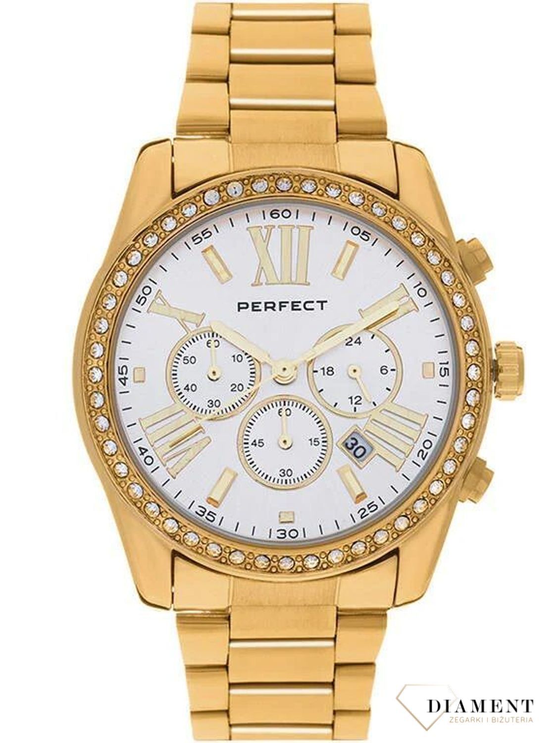 Damski zegarek Perfect  złoty S386-02 typu MK Chronograph. kup Damski Zegarek Kwarcowy w Zegarki-diament.pl perfect wodoszczelność 30m = WR30 ☝ taniej - Najwięcej ofert w jednym miejscu. Grawer gratis. Modny zegarek damski2.jpg