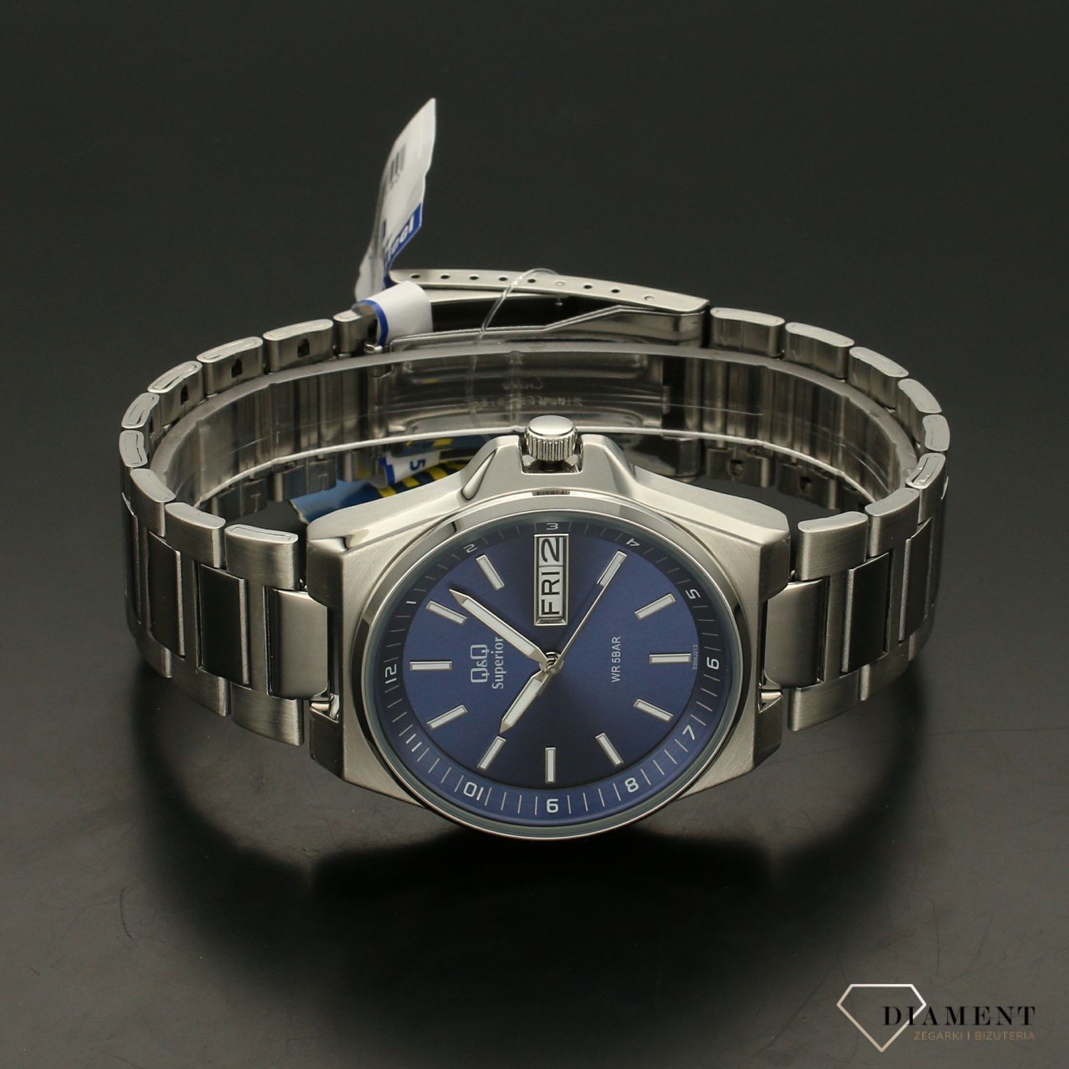 Zegarek męski stalowy na bransolecie z niebieską tarczą S396-212 QQ .x.jpg