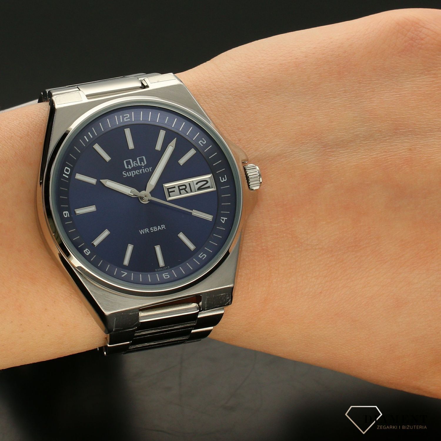Zegarek męski stalowy na bransolecie z niebieską tarczą S396-212 QQ .x.jpg